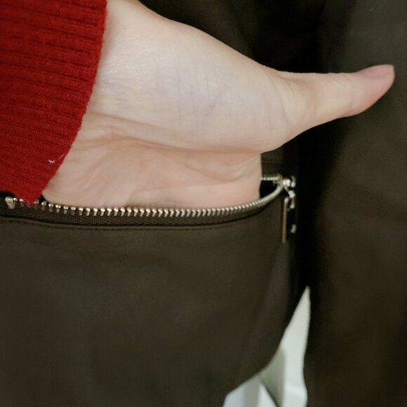 NWT Brown Faux Leather Cropped Moto Jacket with Hoodie - Picture 5 of 9